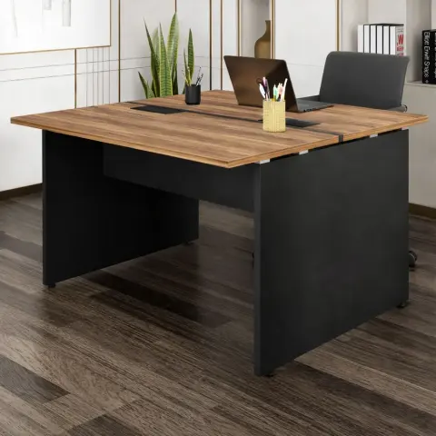 MESA PLATAFORMA T DUPLA AUXILIAR 120X131.5 Nogal / preto