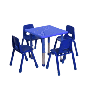 Conjunto Infantil com Mesa Quadrada Azul e 4 Cadeiras Empilháveis